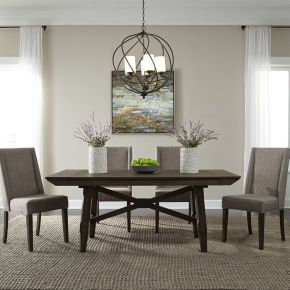 Liberty Furniture 152-CD-O5TRS Double Bridge - 5 Piece Trestle Table Set - Dark Brown - Upholstered Chairs