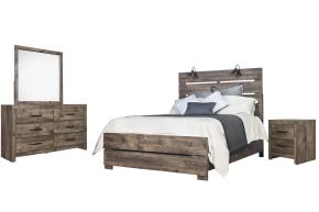 New Classic 00-6303-14N Misty Lodge - 6/6 Eastern King 4 Piece Bedroom Set (Bed & Dresser & Mirror & Nightstand) - Greige
