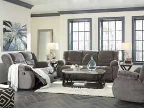 Signature Design by Ashley® 98606/88/86/25 Tulen - Gray - 3 Pc. - Reclining Sofa, Loveseat, Rocker Recliner