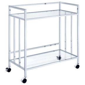 CoasterEssence 181382 Cara - 2-Tier Rectangular Glass Shelf Metal Bar Cart - Chrome