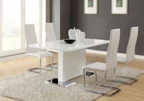CoasterEssence 102310-S5W Anges - 5 Piece Dining Table Set - White High Gloss And White