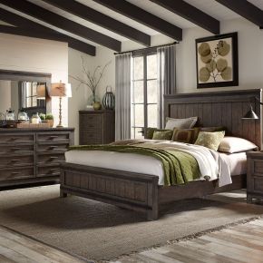 Liberty Furniture 759-BR-KPBDM Thornwood Hills - 3 Piece Bedroom Set (King Panel Bed, Dresser & Mirror) - Dark Gray