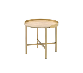 ACME 82337 Mithea - End Table - Oak Table Top & Gold Finish