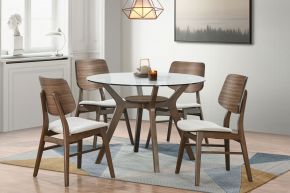 New Classic 40-D1651-DG4NC New Classic 40-D1651-DG4NC Oscar - Round Glass Dining Table With 4 Cushion Chairs - Brown / Natural