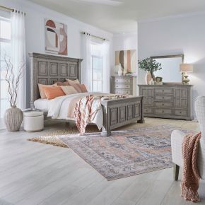 Liberty Furniture 361G-BR-QPBDMC Big Valley - 4 Piece Bedroom Set (Queen Panel Bed, Dresser & Mirror, Chest) - Gray