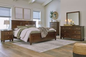 Ashley Furniture B685/31/36/46/56/58/97 Ashley Furniture B685/31/36/46/56/58/97 Danabrin - 6 Pc. - Dresser, Mirror, Chest, King Panel Bed - Brown