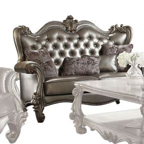ACME 56821 Versailles - Loveseat With 4 Pillows - Silver Synthetic Leather & Antique Platinum