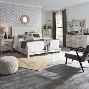 Liberty Furniture 406W-BR-KPLDMCN Modern Farmhouse - 5 Piece Bedroom Set (King Platform Bed, Dresser & Mirror, Chest, Nightstand) - White