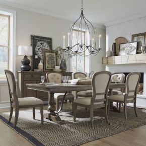 Liberty Furniture 615-DR-O7TRS Americana Farmhouse - 7 Piece Trestle Table Set - Light Brown & Beige