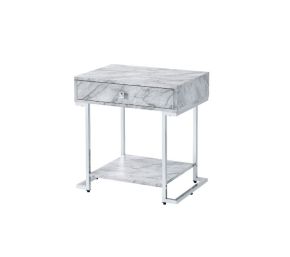 ACME 97868 Wither - Accent Table - White Printed Faux Marble & Chrome