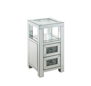 ACME 97956 Noralie - Accent Table - Clear Glass, Mirrored & Faux Diamonds - 24"