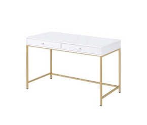 ACME AC00899 Ottey - Vanity Desk - White High Gloss & Gold Finish