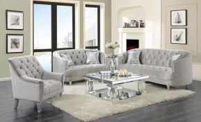 CoasterElevations 508461-S3 Avonlea - 3 Piece Upholstered Sloped Arm Sofa Set Velvet - Pearl Silver