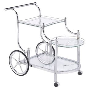 CoasterEveryday 910076 Sarandon - 3-Tier Glass Shelf Metal Bar Cart - Chrome