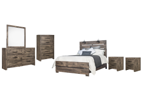 New Classic 00-6303-16N Misty Lodge - 6/6 Eastern King 6 Piece Bedroom Set (Bed & Dresser & Mirror & Chest & 2 Nightstands) - Greige