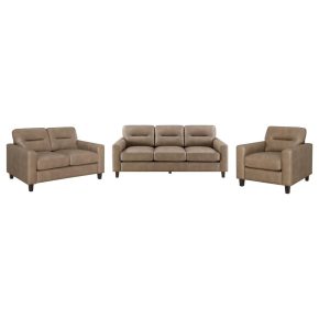 Coaster Fine Furniture 504667-S3 Scotland - 3 Piece Faux Leather Upholstered Sofa Set - Brown