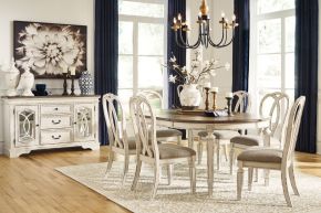 Signature Design by Ashley® D743/35/02(6)/60 Realyn - White - 8 Pc. - Extension Table, 6 Ribbon Back Side Chairs, Server
