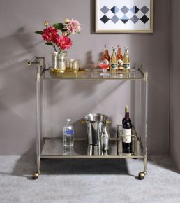 ACME AC00160 Cirro - Serving Cart - Antique Mirror & Wire Brass