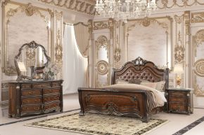 New Classic 00-2477-34N Bella Notte - 5/0 Queen 4 Piece Bedroom Set (Padded Sleigh Bed, Dresser, Mirror, Nightstand) - Cherry