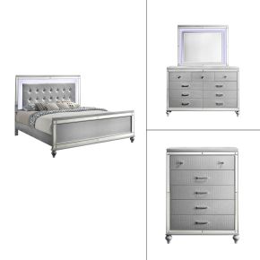 New Classic 02-9698S-24C Valentino - Western King 4 Piece Bedroom Set (Bed, Dresser, Mirror, Chest) - Silver
