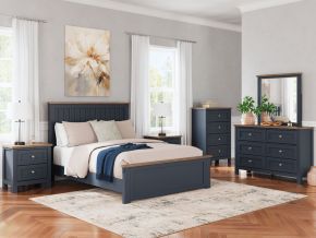 Signature Design by Ashley® B414/21/26/57/54/96/92(2) Landocken - 7 Pc. - Dresser, Mirror, Queen Panel Bed, 2 Nightstands - Brown / Blue