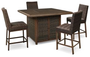 Ashley Furniture P750P5 Paradise Trail - 5 Pc. - Outdoor Counter Height Dining Table With 4 Barstools - Medium Brown