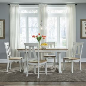 Liberty Furniture 62WH-CD-5TRS Lindsey Farm - 5 Piece Trestle Table Set - Weathered White
