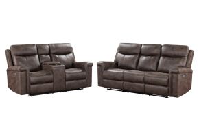 New Classic 22-U1798-2PM Quade - P1 2 Piece Power Footrest Sofa & Loveseat - Dark Brown
