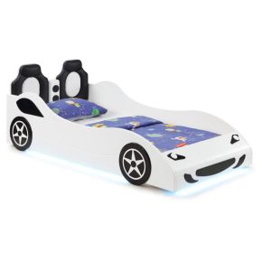 Coaster Fine Furniture 400477-SM Cruiser - Wood Twin LED Race Car Bed And 7" Mattress - White