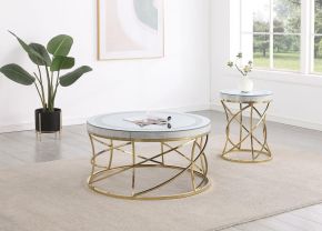 Coaster Fine Furniture 710368-S2 Elise - 2 Piece Round Mirror Top Coffee And End Table Set - Gold