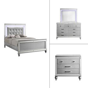 New Classic 02-9698S-34N Valentino - Queen 4 Piece Bedroom Set (Bed, Dresser, Mirror, Nighstand) - Silver
