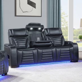 ACME LV06080 Ephron - Power Motion Sofa With Dropdown Table, Wireless Charging, Reading Light, Power Headrests & LED - Black