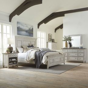 Liberty Furniture 824-BR-KPBDMCN Heartland - 5 Piece Bedroom Set (King Panel Bed, Dresser & Mirror, Chest, Nightstand) - White