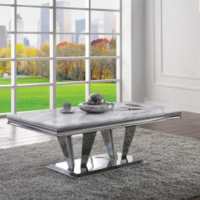 ACME 87215 Satinka - Coffee Table - Light Gray Printed Faux Marble Top & Mirrored Silver