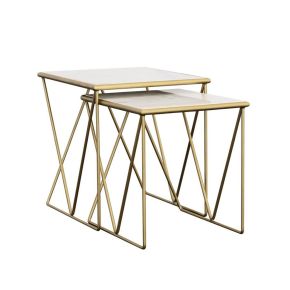 CoasterEssence 930075 Bette - 2 Piece Marble Top Nesting Table Set - White And Gold