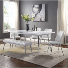 ACME 77150 Weizor - Dining Table - White High Gloss & Chrome