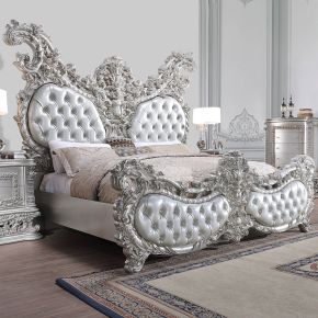 ACME BD00683EK Valkyrie - Eastern King Bed - Synthetic Leather & Antique Platinum