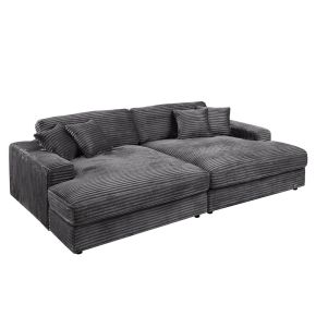 ACME LV03690 ACME LV03690 Hilde - Sectional Sofa With 4 Pillows - Dark Gray Corduroy
