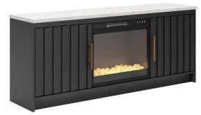Ashley Furniture W2616W1 Ashley Furniture W2616W1 Cadmori - 63" TV Stand With Electric Fireplace Insert Glass/Stone - Black / White