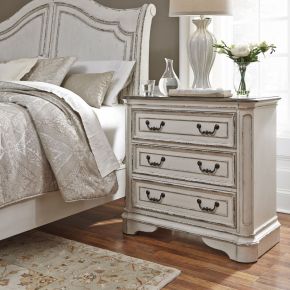 Liberty Furniture 244-BR64 Magnolia Manor - 3 Drawer Bedside Chest With Charging Station - White