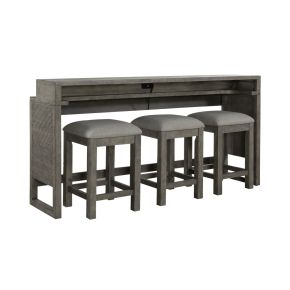Liberty Furniture 798-OT-4PCS Bartlett Field - 4 Piece Living Room Set (Console Bar Table & 3 Console Stools) - Dusty Taupe