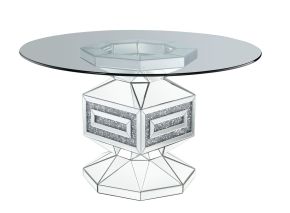 ACME 72955 Noralie - 30" Dining Table - Clear Glass, Mirrored & Faux Diamonds