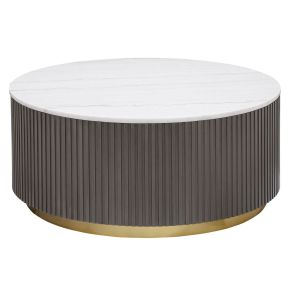 CoasterEveryday 710418 Jason - Round Marble Top Coffee Table - White And Charcoal