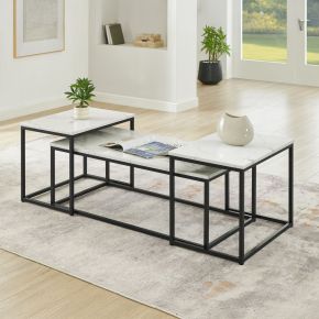 New Classic T3763-3P Vetra - Faux Marble 3 Piece Occasional Set - (Coffee & 2 End Tables) - Black / White