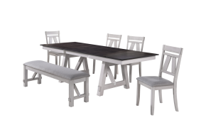 New Classic 40-1903-D4CB Maisie - Dining Table & 4 Chairs & Bench - White / Dark Brown