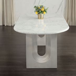ACME DN04205 Zayn - Dining Table - White Natrual Marble Top & White