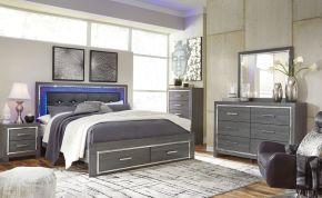 Signature Design by Ashley® B214/31/36/58/56S/95/B100-14 Lodanna - 6 Pc. - Dresser, Mirror, King Platform Bed with 2 Storage Drawers - Gray