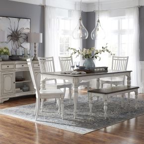 Liberty Furniture 244-CD-O6LTS Magnolia Manor - 6 Piece Leg Table Set (Spindle Back Chairs) - White