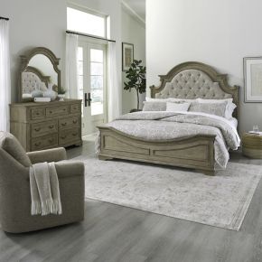 Liberty Furniture 244N-BR-QUBDM Liberty Furniture 244N-BR-QUBDM Magnolia Manor - 3 Piece Bedroom Set (Queen Upholstered Bed, Dresser & Mirror) - Weathered Bisque
