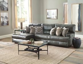 Catnapper 43/62/64/67-28 Catnapper 43/62/64/67-28 Como - 3 Piece Italian Leather Match Manual Reclining Sofa / Chaise With 1 Reclining Seat And LSF Chaise - Steel